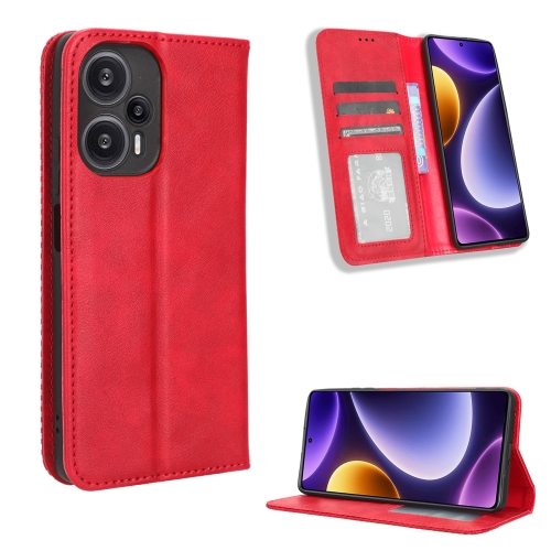 

For Xiaomi Poco F5 5G Magnetic Buckle Retro Texture Leather Phone Case(Red)