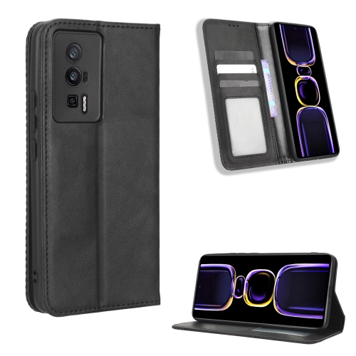 

For Xiaomi Poco F5 Pro / Redmi K60 5G Magnetic Buckle Retro Texture Leather Phone Case(Black)