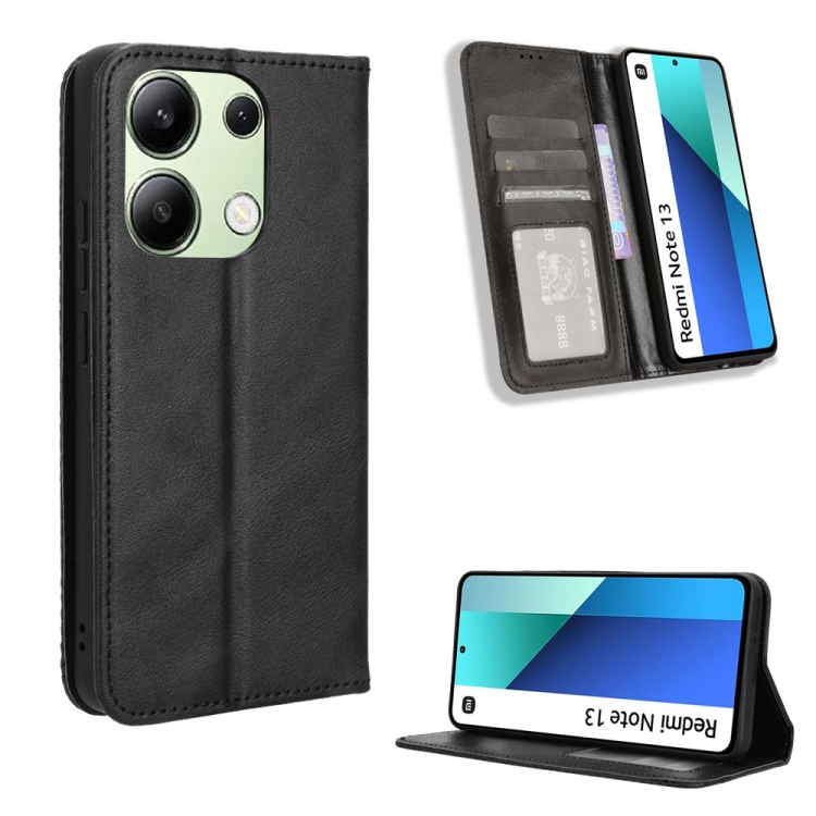 For Xiaomi Redmi Note 13 4G Magnetic Buckle Retro Texture Leather Phone Case(Black)
For Xiaomi Redmi Note 13 4G Magnetic Buckle Retro Texture Leather Phone Case(Black)