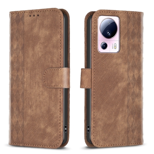 

For Xiaomi 13 Lite 5G / Civi 2 Plaid Embossed Leather Phone Case(Brown)