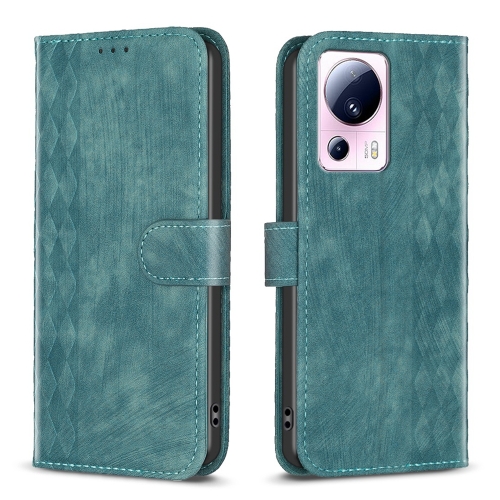 

For Xiaomi 13 Lite 5G / Civi 2 Plaid Embossed Leather Phone Case(Green)