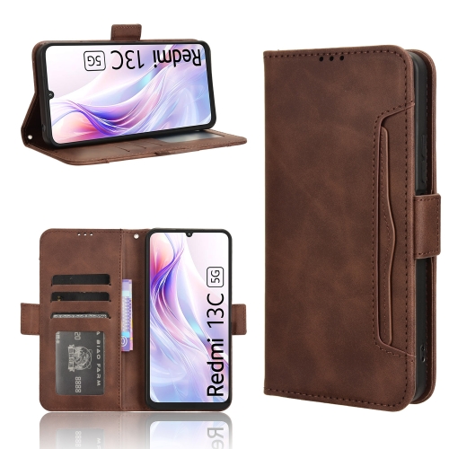 

For Xiaomi Redmi 13C 5G / 13R 5G Skin Feel Calf Texture Card Slots Leather Phone Case(Brown)