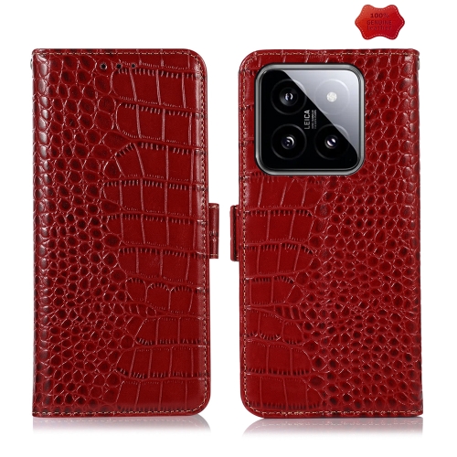 

For Xiaomi 14 Pro Crocodile Top Layer Cowhide Leather Phone Case(Red)