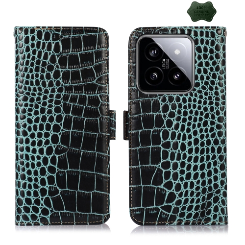 

For Xiaomi 14 Pro Crocodile Top Layer Cowhide Leather Phone Case(Green)