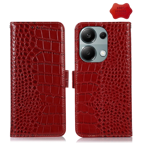 

For Xiaomi Redmi Note 13 Pro 4G/Poco M6 Pro Crocodile Top Layer Cowhide Leather Phone Case(Red)
