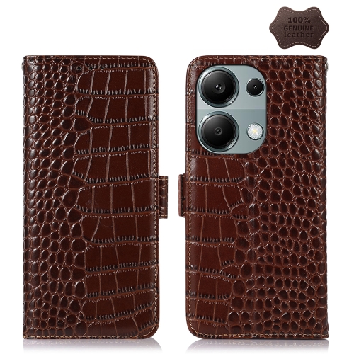 

For Xiaomi Redmi Note 13 Pro 4G/Poco M6 Pro Crocodile Top Layer Cowhide Leather Phone Case(Brown)