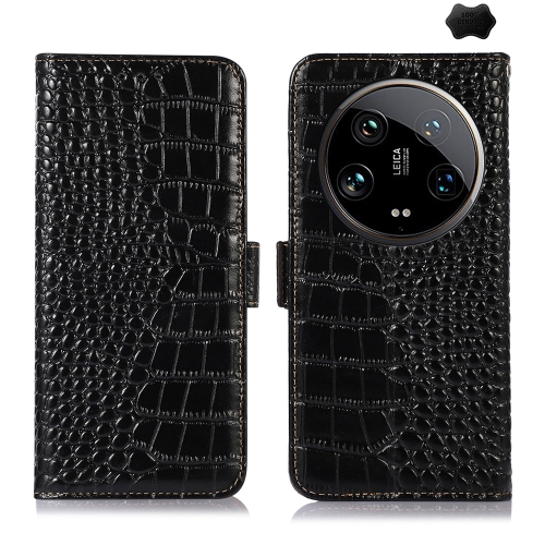 

For Xiaomi 14 Ultra Crocodile Top Layer Cowhide Leather Phone Case(Black)