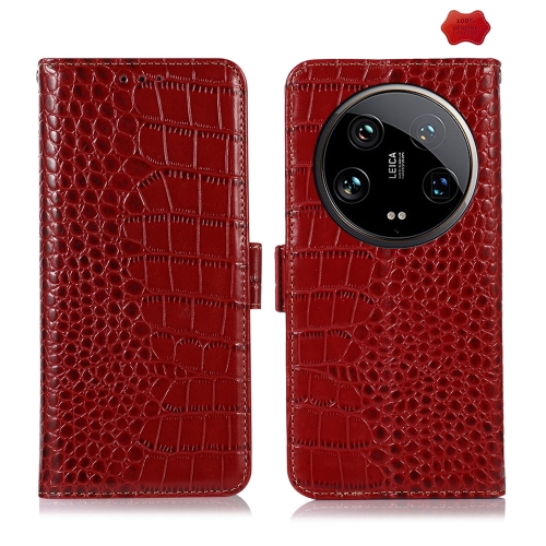 

For Xiaomi 14 Ultra Crocodile Top Layer Cowhide Leather Phone Case(Red)