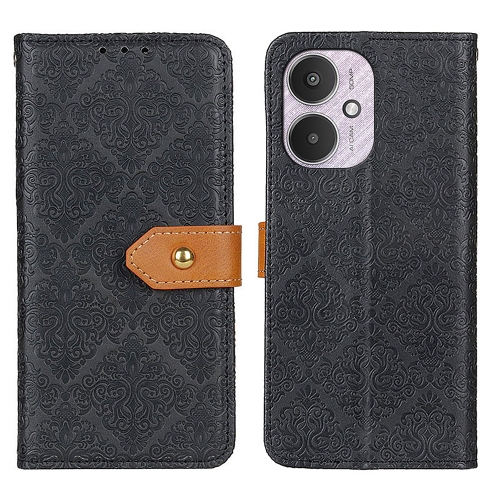 

For Xiaomi Redmi 13C European Floral Embossed Leather Phone Case(Black)