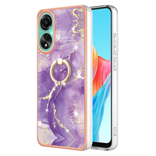 

For OPPO A78 4G Electroplating Marble IMD TPU Phone Case with Ring Holder(Purple 002)