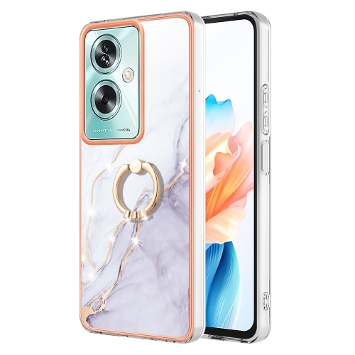 

For OPPO A79 5G Global Electroplating Marble IMD TPU Phone Case with Ring Holder(White 006)