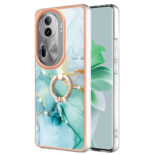 

For OPPO Reno11 Pro 5G Global Electroplating Marble IMD TPU Phone Case with Ring Holder(Green 003)