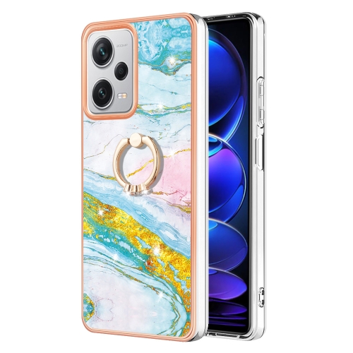 

For Xiaomi Redmi Note 12 Pro+ Global Electroplating Marble IMD TPU Phone Case with Ring Holder(Green 004)