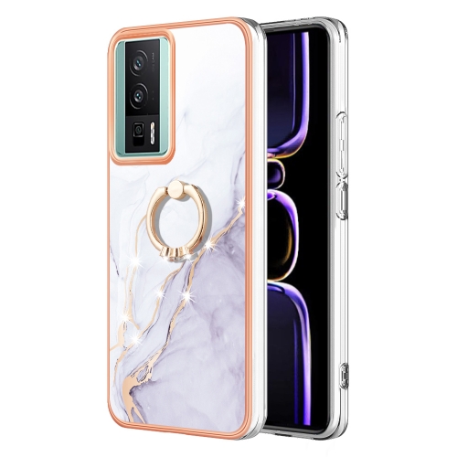

For Xiaomi Poco F5 Pro 5G / Redmi K60 Electroplating Marble IMD TPU Phone Case with Ring Holder(White 006)