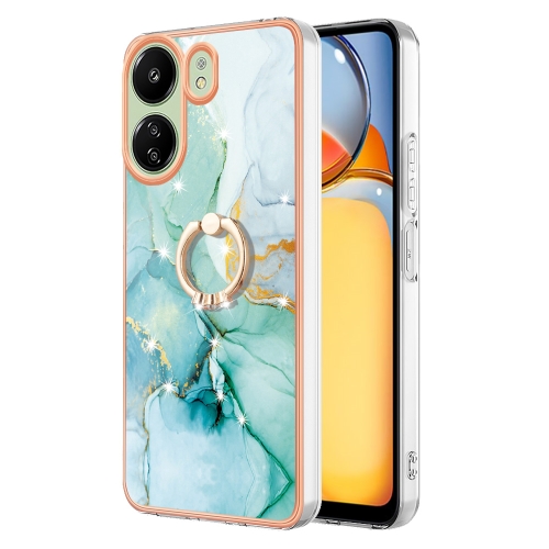 

For Xiaomi Redmi 13C 4G Electroplating Marble IMD TPU Phone Case with Ring Holder(Green 003)