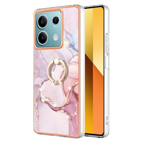 

For Xiaomi Redmi Note 13 5G Global Electroplating Marble IMD TPU Phone Case with Ring Holder(Rose Gold 005)