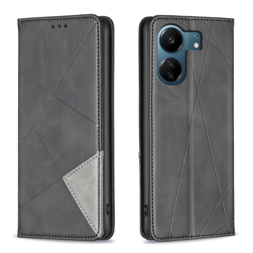 

For Xiaomi Redmi 13C Rhombus Texture Magnetic Leather Phone Case(Black)