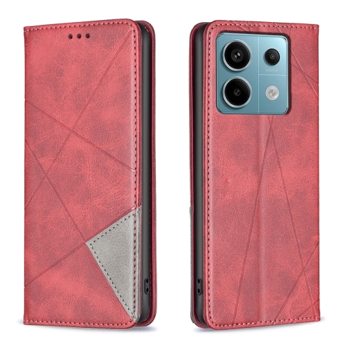 

For Xiaomi Poco M6 Pro 4G Rhombus Texture Magnetic Leather Phone Case(Red)