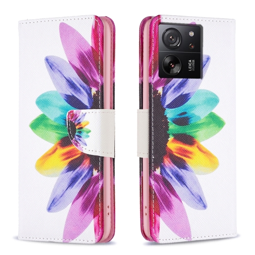

For Xiaomi 13T / 13T Pro / Redmi K60 Ultra Colored Drawing Pattern Leather Phone Case(Sun Flower)