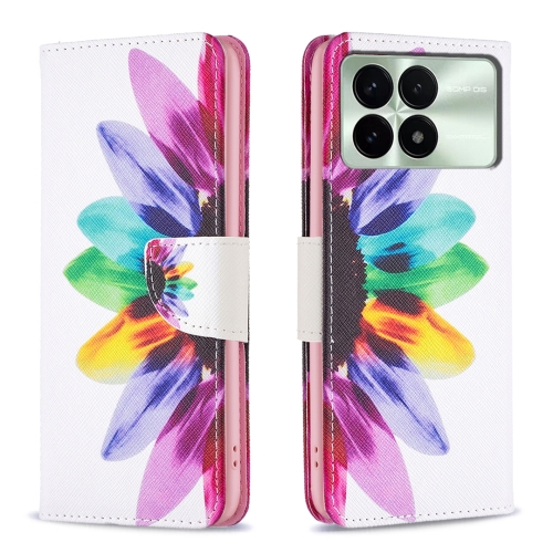 

For Xiaomi Redmi K70 / K70 Pro Colored Drawing Pattern Leather Phone Case(Sun Flower)