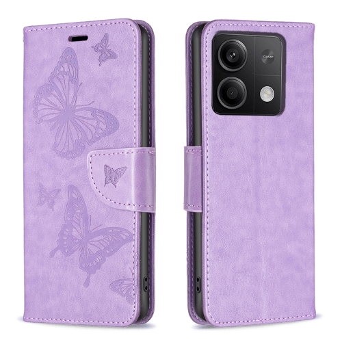 

For Xiaomi Redmi Note 13 4G Global Two Butterflies Embossing Leather Phone Case(Purple)
