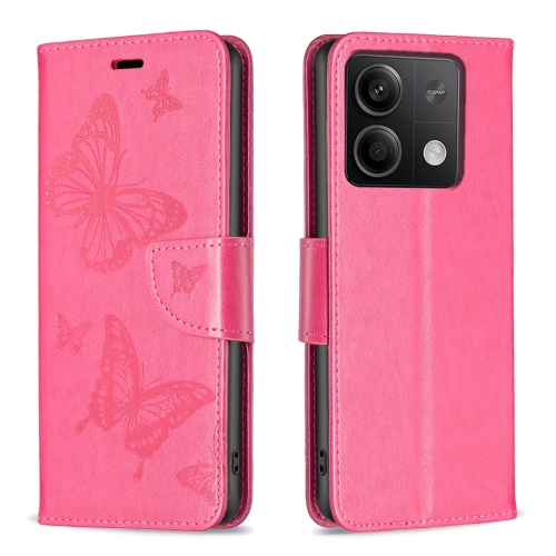 

For Xiaomi Redmi Note 13 4G Global Two Butterflies Embossing Leather Phone Case(Rose Red)