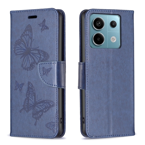 

For Xiaomi Redmi Note 13 Pro 4G Global Two Butterflies Embossing Leather Phone Case(Blue)