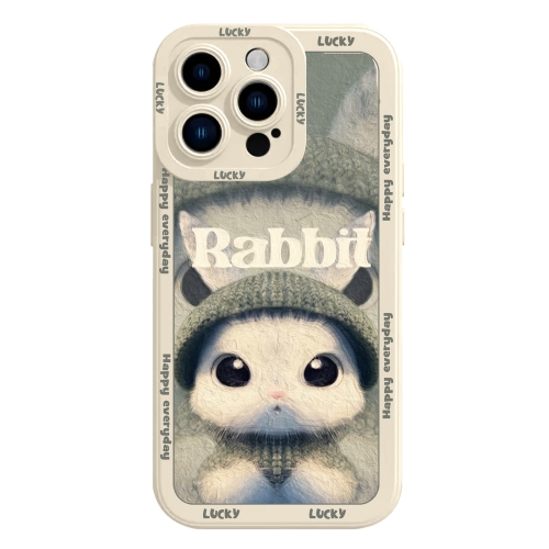 

For iPhone 15 Pro Liquid Silicone Oil Painting Rabbit Phone Case(Beige Green)