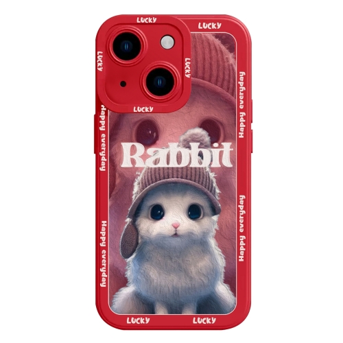 

For iPhone 15 Plus Liquid Silicone Oil Painting Rabbit Phone Case(Red)