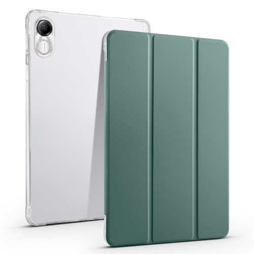 

For Xiaomi Redmi Pad Pro 12.1 3-fold Clear TPU Smart Leather Tablet Case with Pen Slot(Dark Green)
