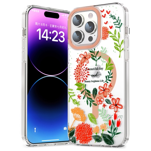 

For iPhone 12 Pro MagSafe Magnetic TPU Phone Case(Red Flowers and Green Leaves)