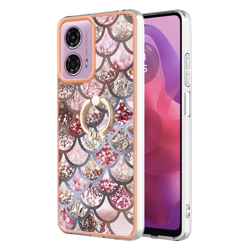 

For Motorola Moto G04 4G / G24 4G Electroplating IMD TPU Phone Case with Ring(Pink Scales)