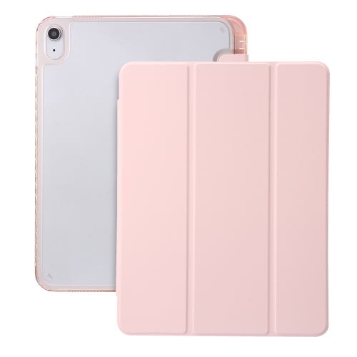 

For iPad 10th Gen 10.9 2022 Clear Acrylic 3-Fold Leather Tablet Case(Pink)