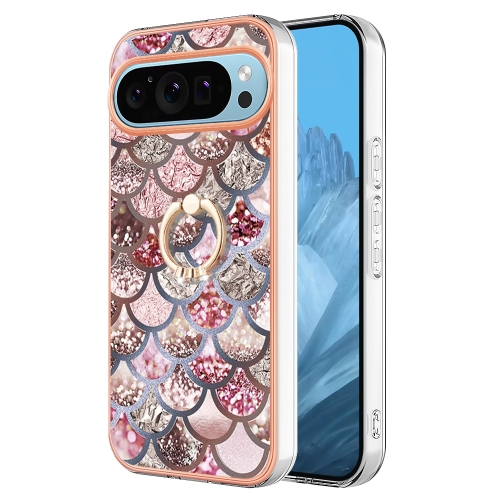 

For Google Pixel 9 Pro Electroplating IMD TPU Phone Case with Ring(Pink Scales)