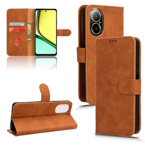 

For Realme C67 4G Skin Feel Magnetic Flip Leather Phone Case(Brown)