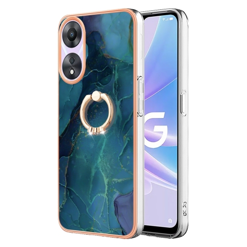 

For OPPO A78 / A58 Electroplating Marble Dual-side IMD Phone Case with Ring(Green 017)