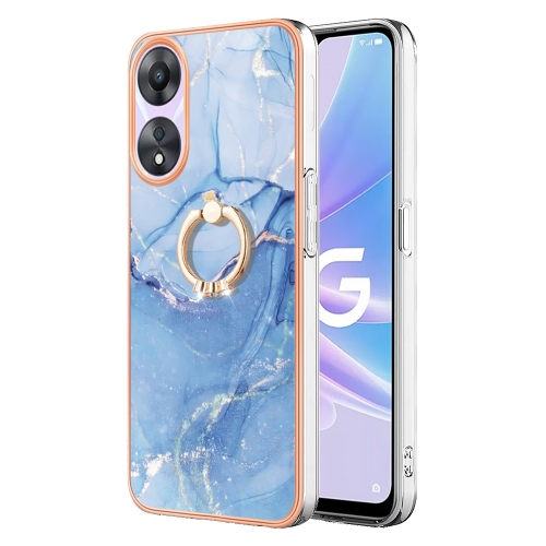 

For OPPO A78 / A58 Electroplating Marble Dual-side IMD Phone Case with Ring(Blue 018)