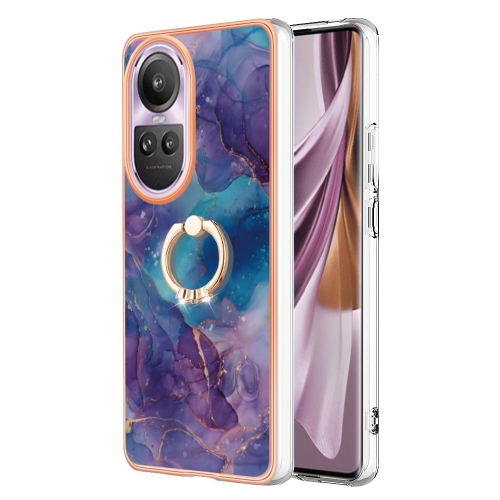 

For OPPO Reno10 Pro 5G Global Electroplating Marble Dual-side IMD Phone Case with Ring(Purple 016)