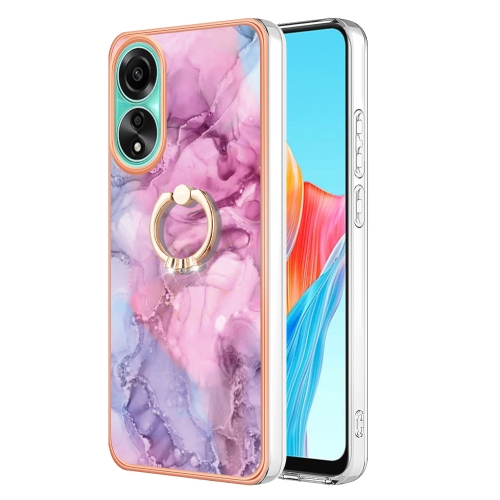 

For OPPO A78 4G Electroplating Marble Dual-side IMD Phone Case with Ring(Pink 013)
