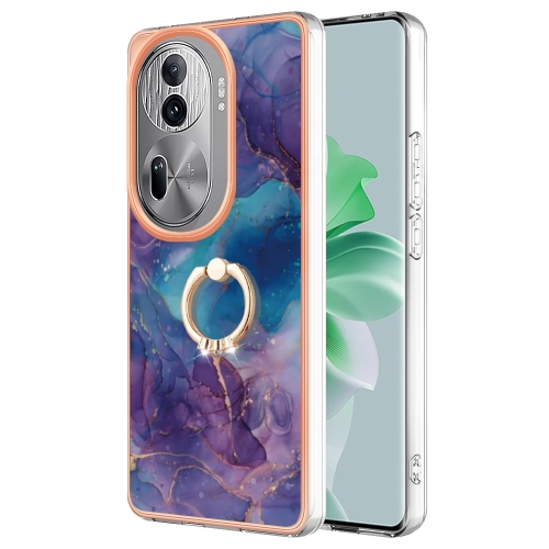 

For OPPO Reno11 Pro 5G Global Electroplating Marble Dual-side IMD Phone Case with Ring(Purple 016)