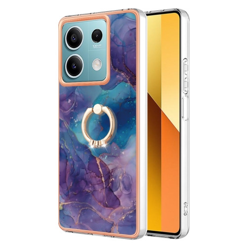 

For Xiaomi Redmi Note 13 5G Global Electroplating Marble Dual-side IMD Phone Case with Ring(Purple 016)