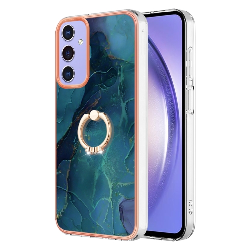 

For Samsung Galaxy A15 5G Electroplating Marble Dual-side IMD Phone Case with Ring(Green 017)