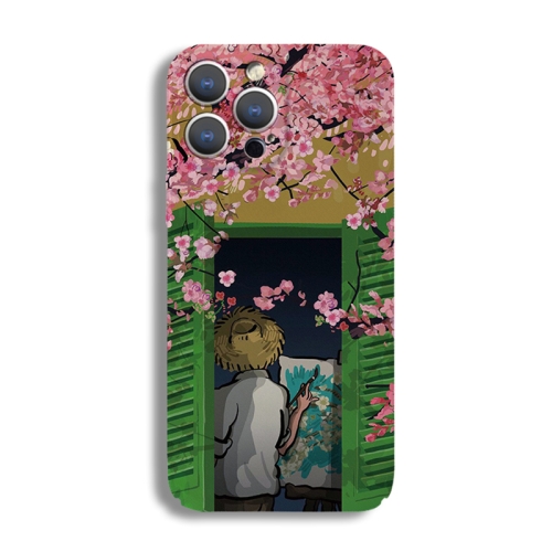 

For iPhone 13 Pro Max Precise Hole Oil Painting Pattern PC Phone Case(Peach Blossom)