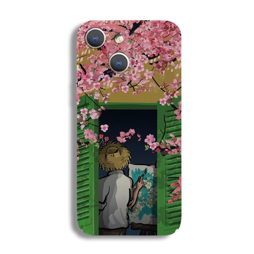 

For iPhone 15 Precise Hole Oil Painting Pattern PC Phone Case(Peach Blossom)
