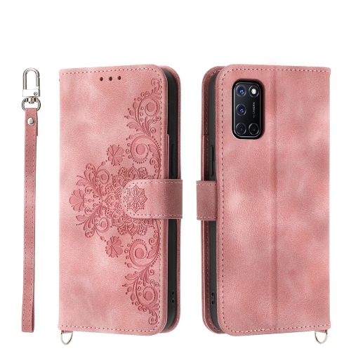 

For OPPO A52 Skin-feel Flowers Embossed Wallet Leather Phone Case(Pink)