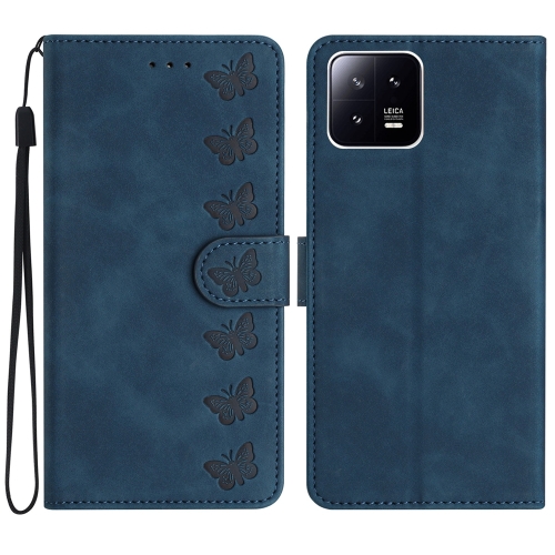 

For Xiaomi 13 Seven Butterflies Embossed Leather Phone Case(Blue)