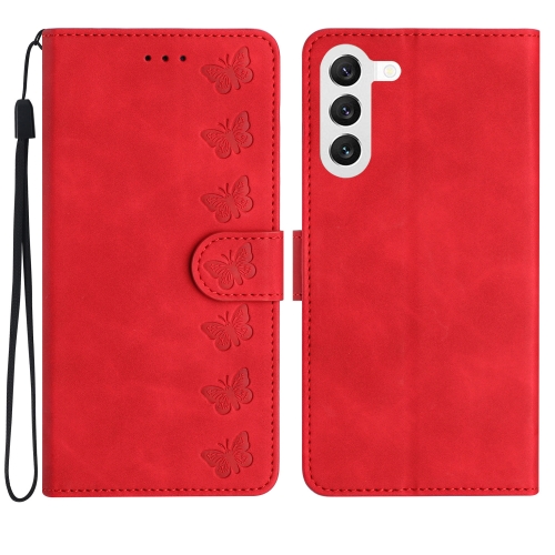 

For Samsung Galaxy S24+ 5G Seven Butterflies Embossed Leather Phone Case(Red)