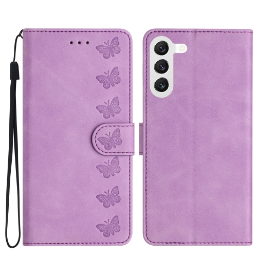 

For Samsung Galaxy S24+ 5G Seven Butterflies Embossed Leather Phone Case(Purple)