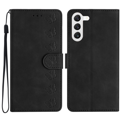 

For Samsung Galaxy S24+ 5G Seven Butterflies Embossed Leather Phone Case(Black)