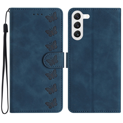 

For Samsung Galaxy S24+ 5G Seven Butterflies Embossed Leather Phone Case(Blue)